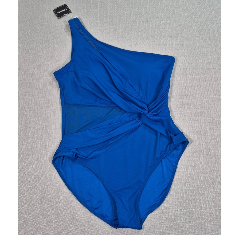 Aidonger Blue One Shoulder Twist Front Tummy Control Swimsuit 2XL New